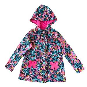 Hartstrings Ruffle Raincoat Girls Size 4 Pink Floral Preppy Travel Spring Bright